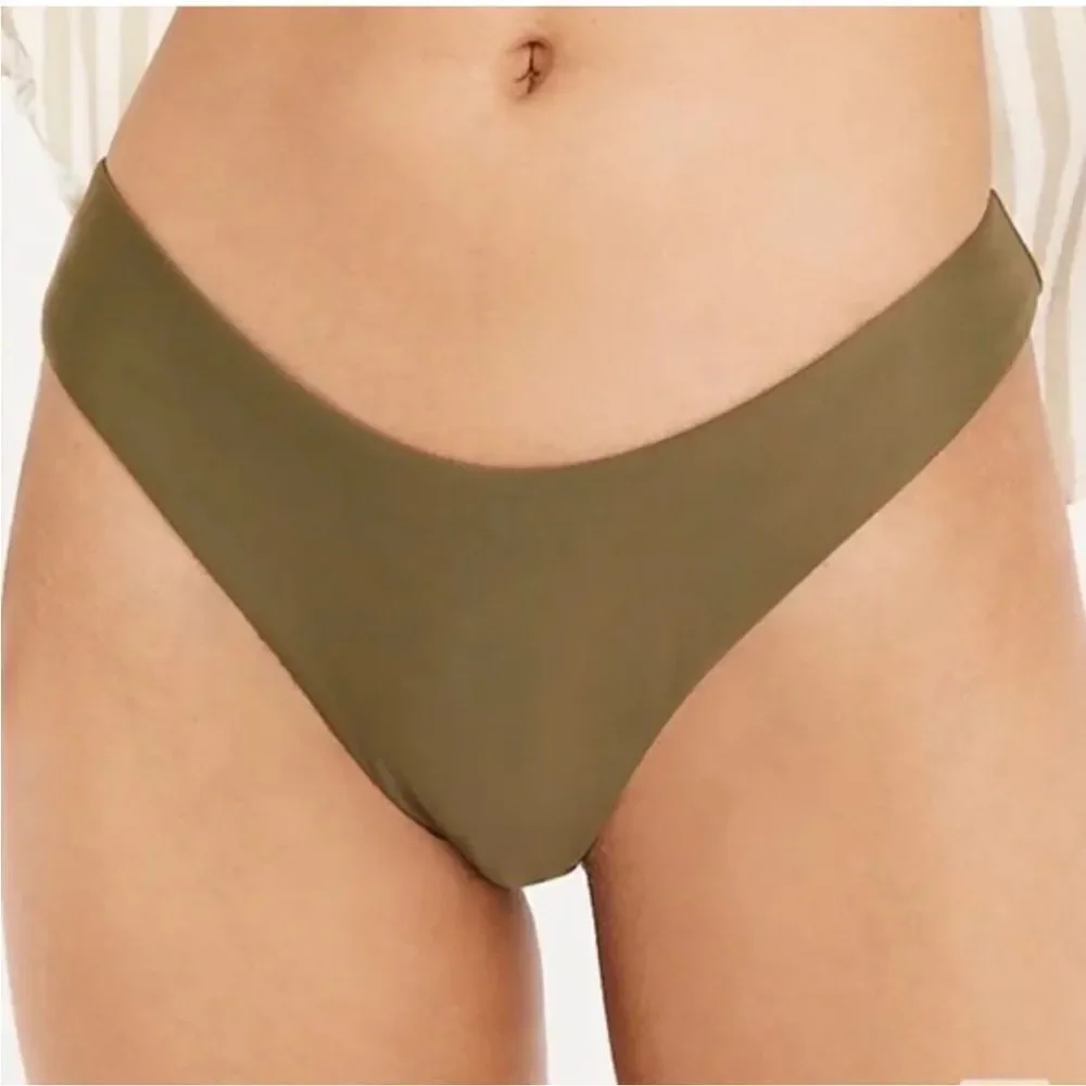 J Crew Safari Green Curved Waist Cheeky Bikini Bottom NWT